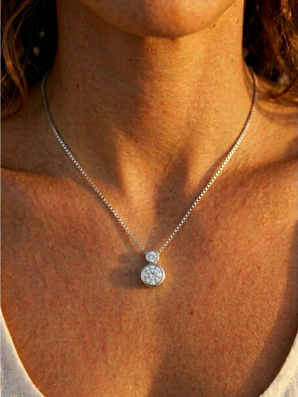 S925 2ct Moissanite Twin Bezel Diamond Pendant Necklace - Picture 2 of 6